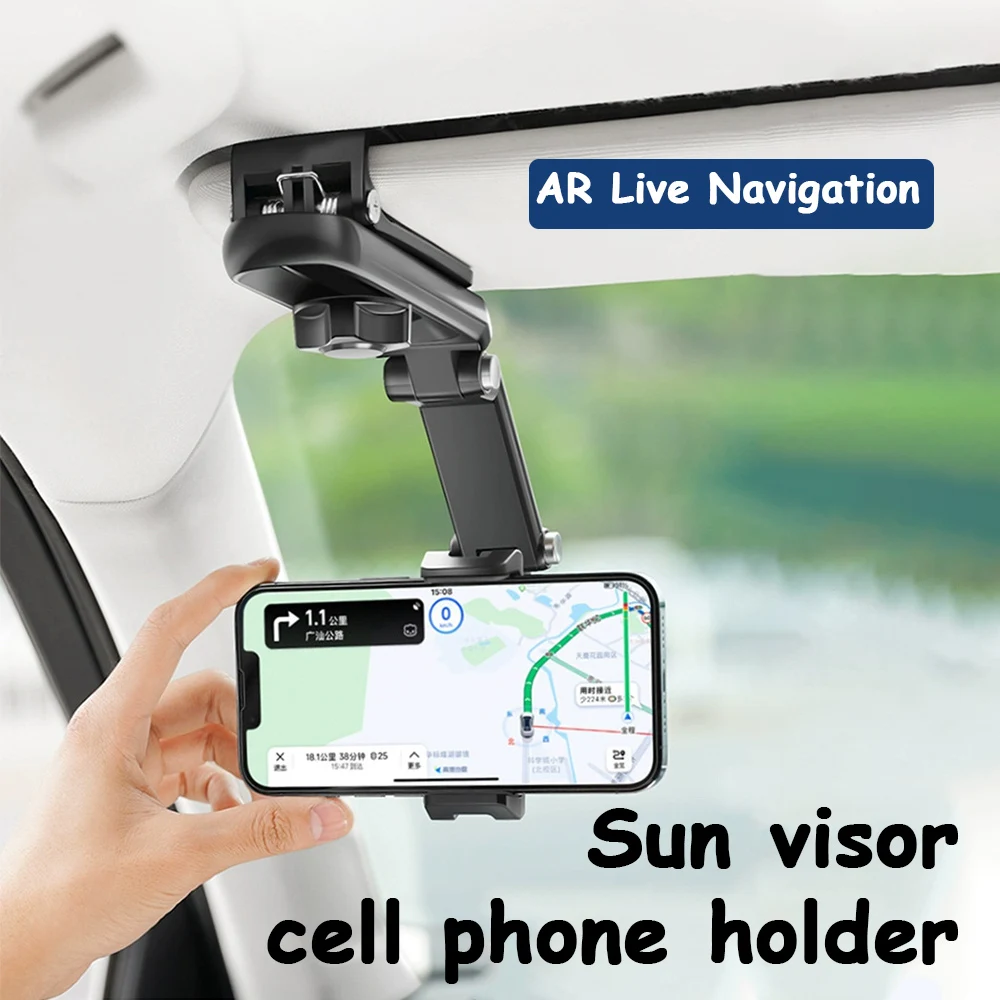 Multifunktionaler Auto-Sonnenblende-Telefonhalter 360° ° Rotierende universelle Handy-Unterstützung für iPhone Samsung Android – Detail 1