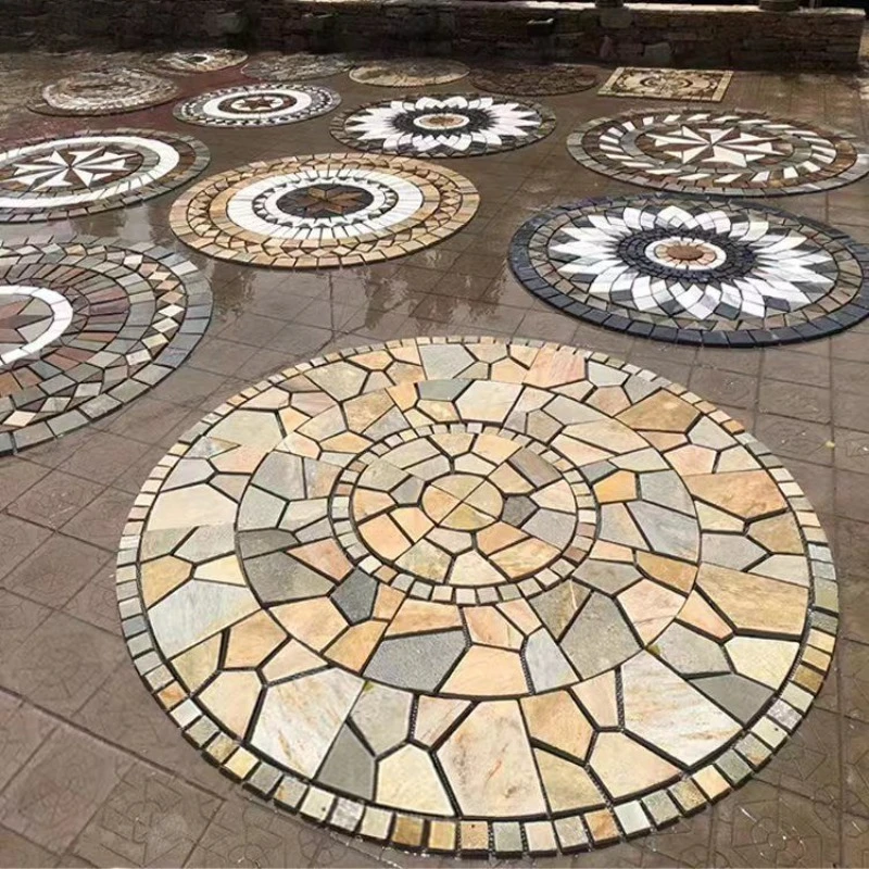 

Natural stone courtyard floor tiles, outdoor non-slip parquet villa terrace antique brick square round tile