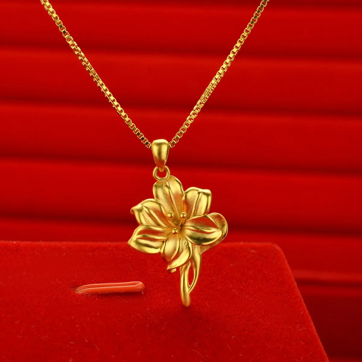 

Fine AU999 Gold Necklace Jewelry 24K Pure Gold Rich Flower Pendant Necklace Ladies Real Gold Clavicle Chain for Girlfriend