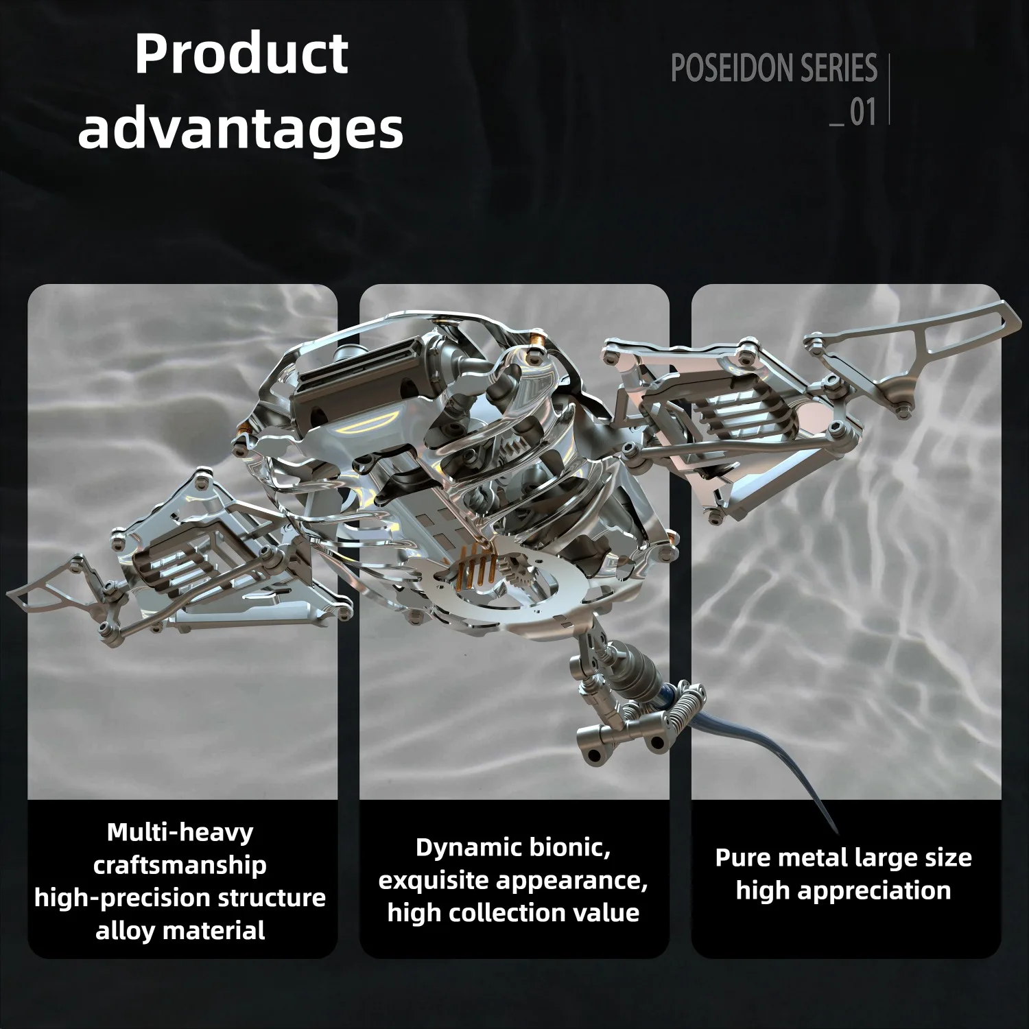 Mechanical Manta Ray Full Metal Design Manta Ray DIY Assembly Kit Electric Drive Charging USB Art Ornament Model Toy