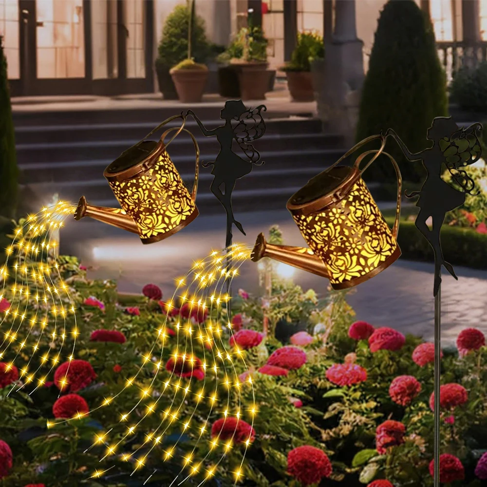 2 Stück Solarleuchten für den Außenbereich, dekorative Gießkanne aus Metall, IP65 wasserdicht, kleine hängende Gartendekoration für Hof, Terrasse, Rasen, Geschenke für Mutter, Oma, Frauen, Geburtstag
