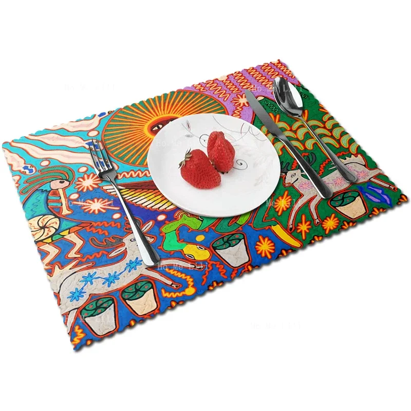 Oaxaca Mexico Mayan Tribal Art Boho Folk Mexican Otomi Style Flower And Bird Pattern Placemat