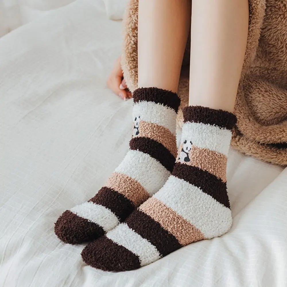 

Cute Mid Tube Socks Lady Harajuku Style Panda Embroidery Floor Socks Autumn Winter Socks Home Sleeping Socks Women Socks