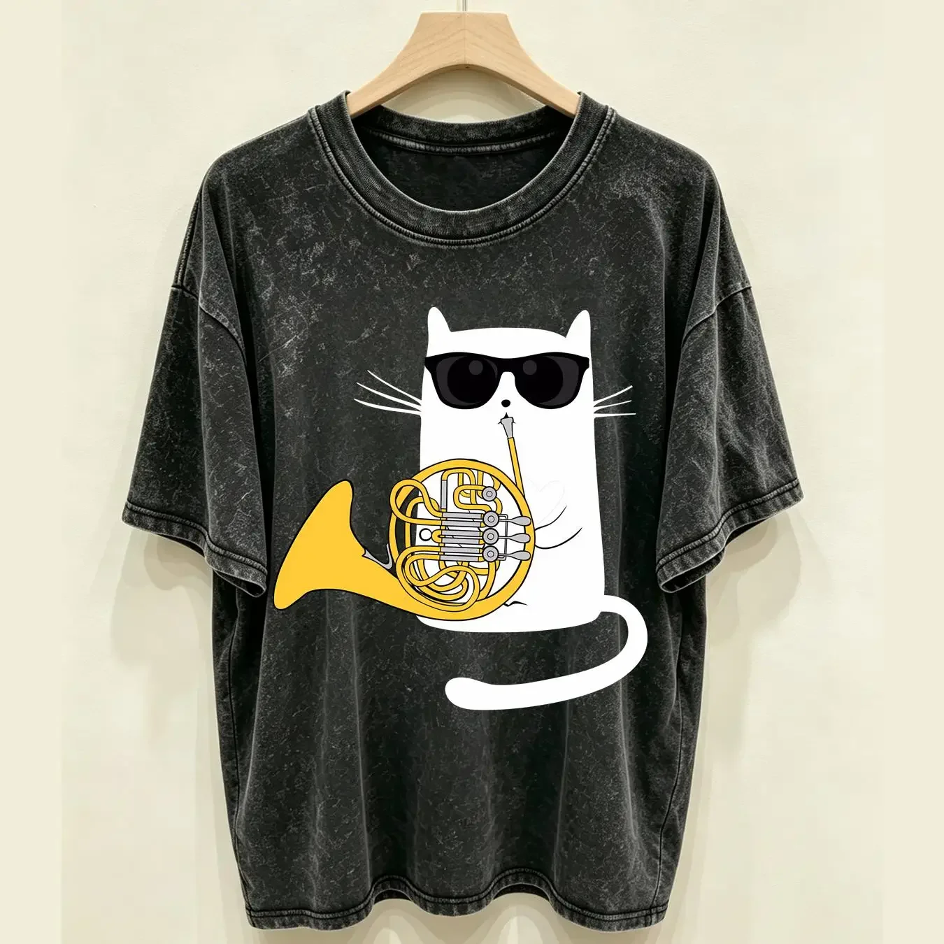 washed T Shirt Jazz Cat Playing French Horn Cool Smooth Collaboration Backpack Large Capacity Cute Foldable Clothes Backpacks