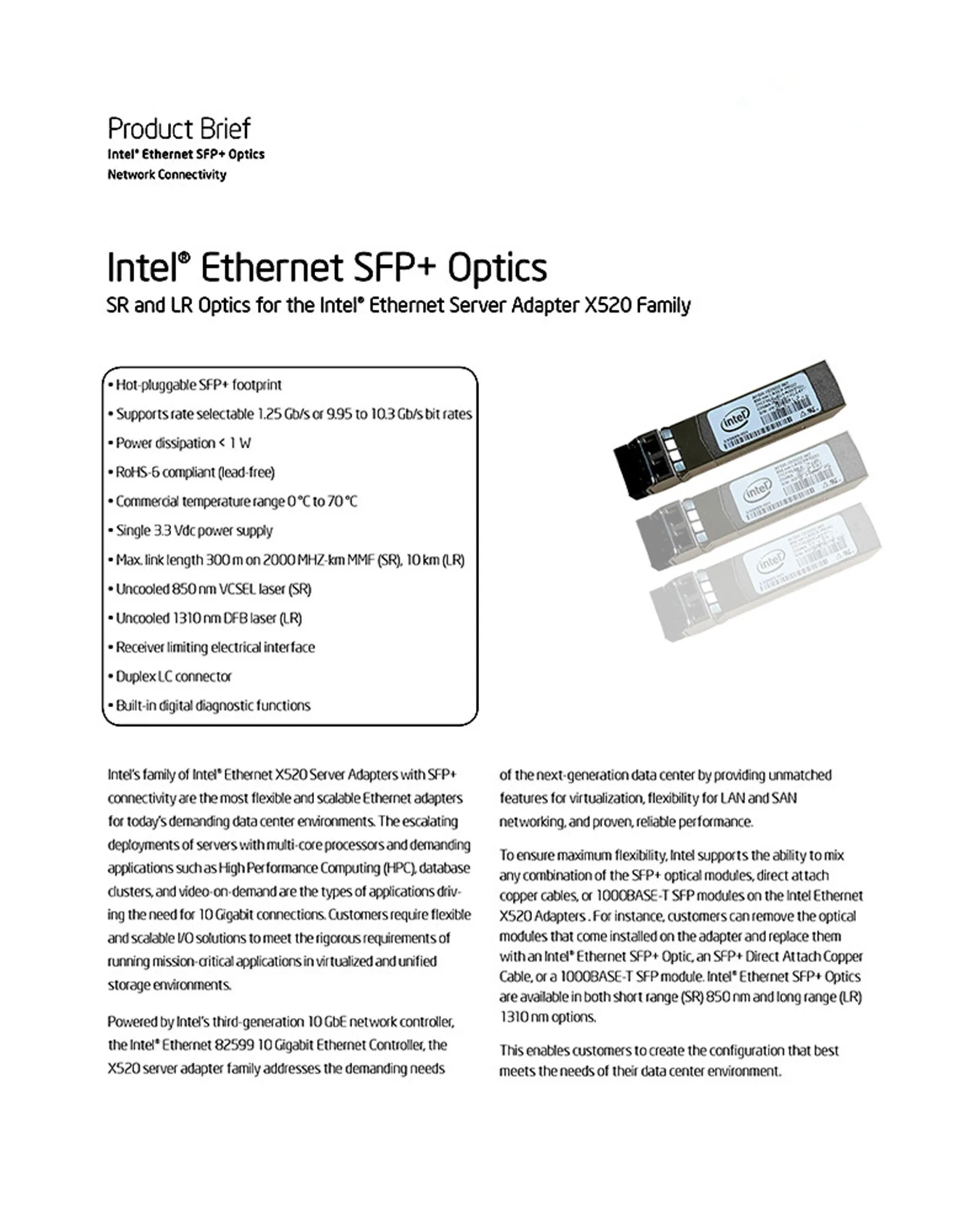 Módulo SFP de 10g/AFBR-703SDZ-IN2/E65689-001/I-n-tel 10g SR X520 X710 82599 módulo de red de fibra óptica módulo sfp de 10gb/10g