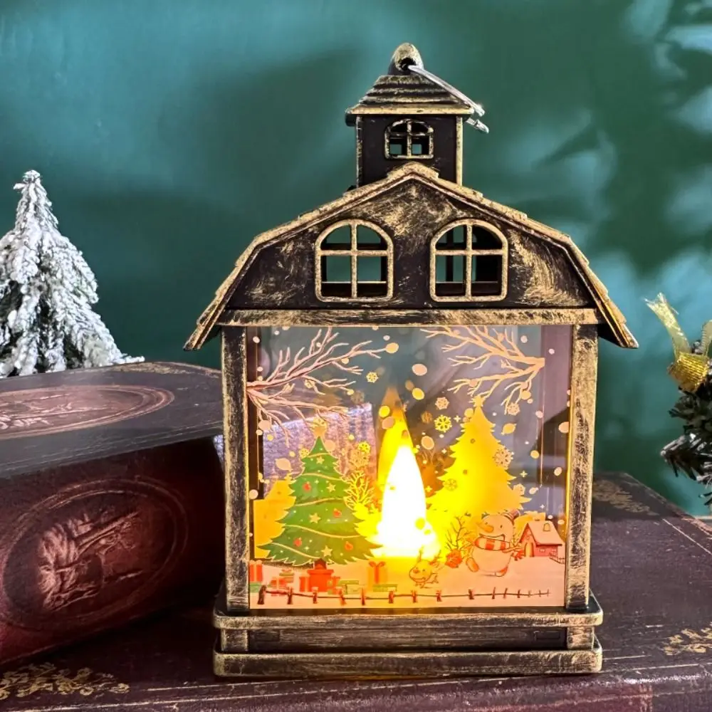 

Retro Hanging Lantern Christmas Wind Lantern Glow Candles Light Snow Globe Lantern Elk Deer LED Table Decoration Props