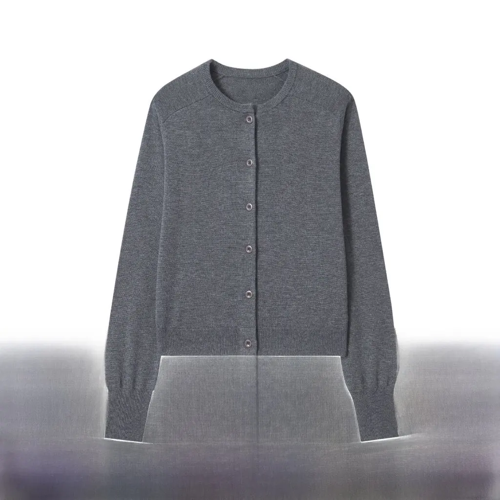 

Basulan Women's Wool Knitted Cardigan Long-Sleeved Sweater Jacket Simple Early Autumn Tops Single Wear for Ladies