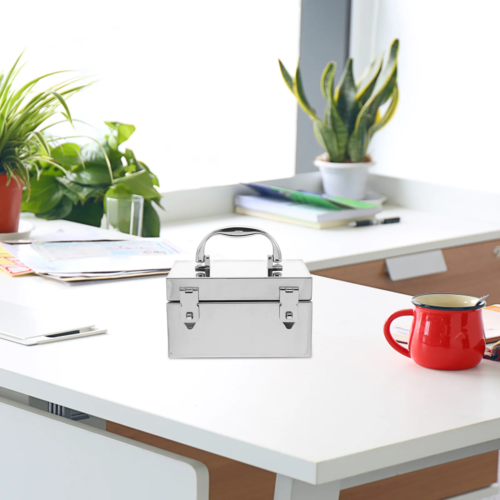 Stainless Steel Cash Box Key Lock Fireproof Portable Metal Storage Safe For Money Jewelry Tools Documents Small Lockable