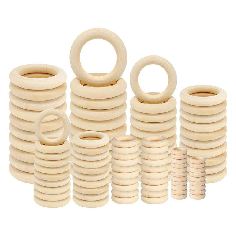 

3-10cm Unfinished Wood Rings, Blank Wooden Ring Circles for DIY Craft, Pendant Connectors, Jewelry Making, Macrame Supplies