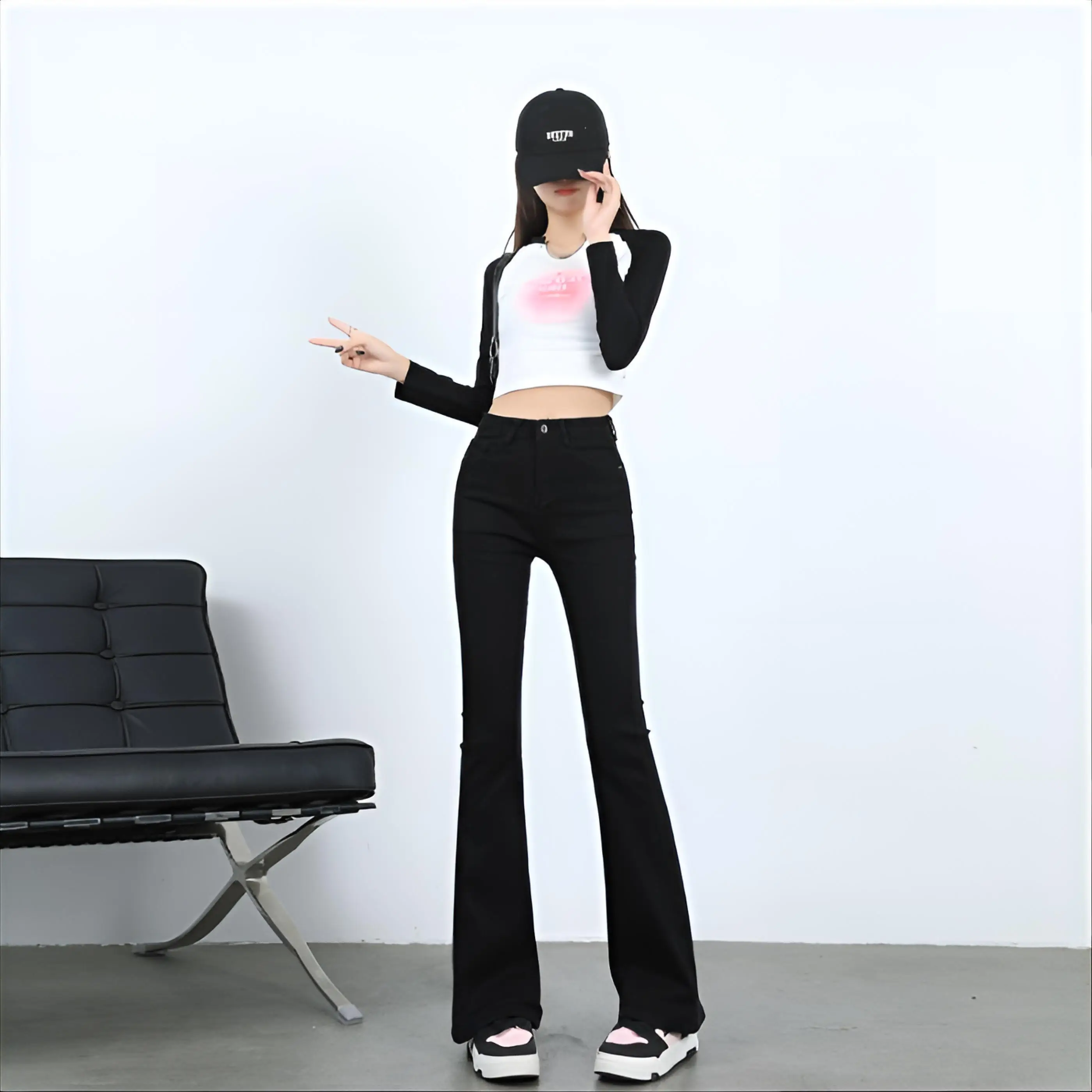 

Женские джинсы Bootcut 2000-х годов Y2K, качественные классические простые серые металлические эластичные дно, рваные мешковатые, темно-синие, готические, повседневные, осенние, Vibe