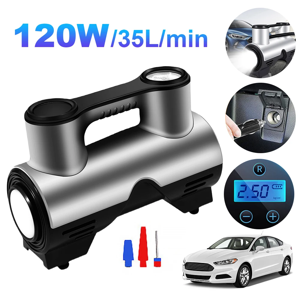 

High Pressure Car Air Pump 120W Electric Tyre Inflatable Pump with LED Light Digital Automobile Tire Pump Portable Tire Inflator