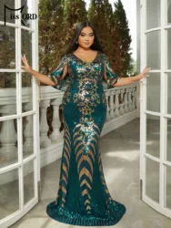 Missord New Plus Size verde scollo a V geometrico manica a pipistrello paillettes sirena sera Prom abito lungo fino al pavimento