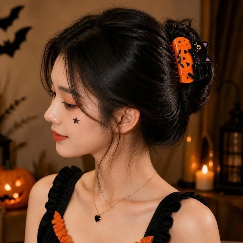 Cute Animal Halloween Hair Claw Non Slip Lightweight Pumpkin Shark Clip Durable Spring Smooth Surface Black Cat Hair Claw