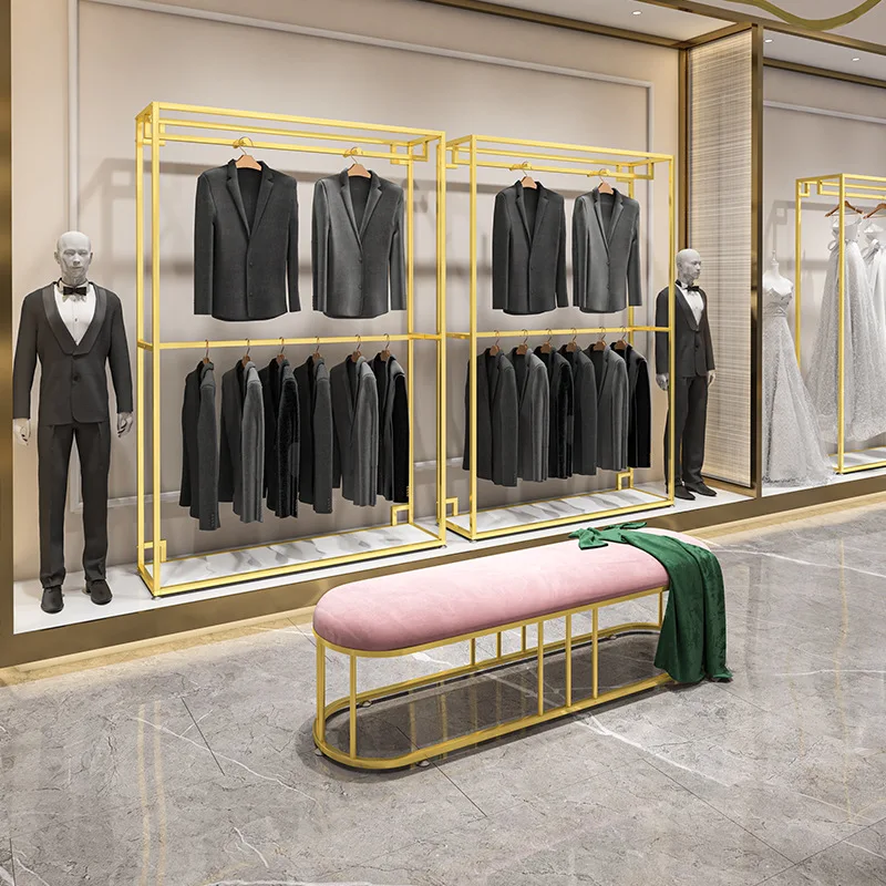 Kustom. Rak Pajangan Toko Pakaian Rak Pria Rak Pakaian Rak Setelan Dua Lapis Rak Gaun Rak Pernikahan Pajangan Lantai Ra