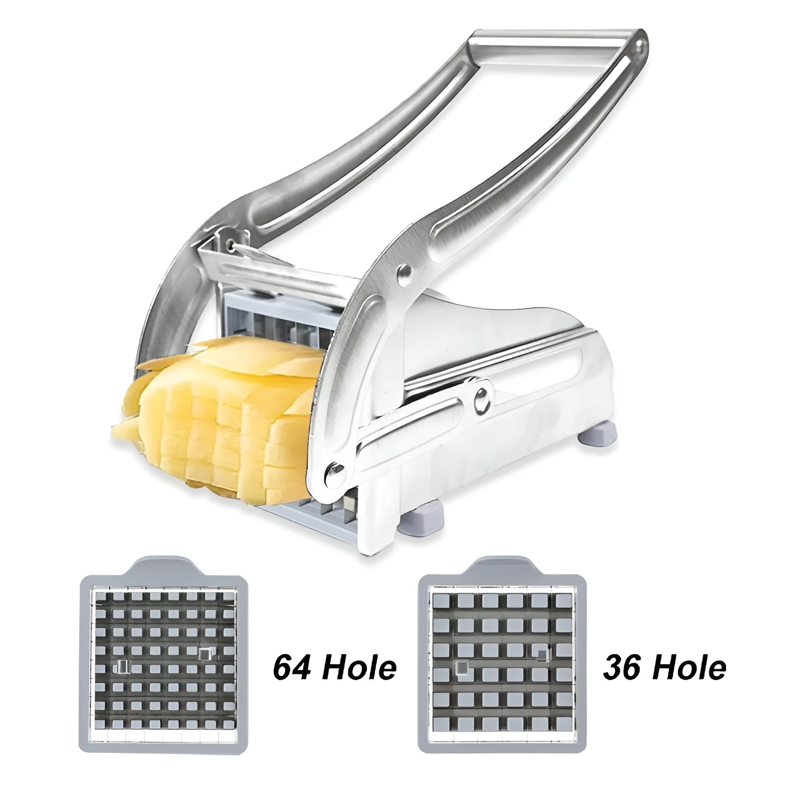 Manueller Pommes-Frites-Schneider mit 2 Klingen, Edelstahl-Kartoffelschneider für Pommes, Karotten & Gurken, Küchenhelfer für Heißluftfritteusen