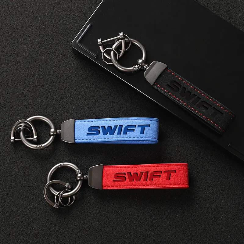 High Grade Suede Leather Car Keychain swift Car Styling Key Ring with logo For suzuki SWIFT Car Accessories