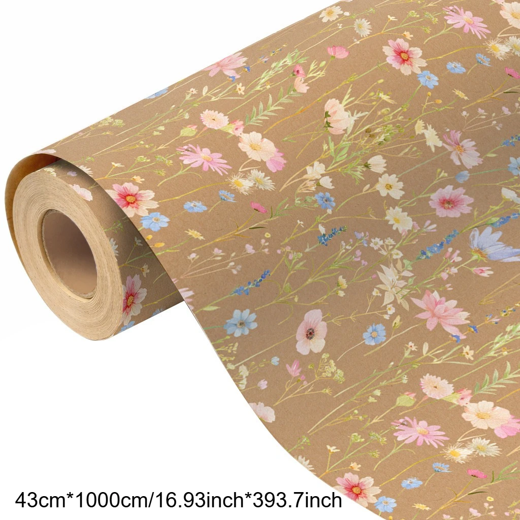1 Roll of Vintage Forest Floral Wrapping Paper Roll 43 X 1000cm,Watercolor Small Flower Kraft Gift Wrap for,Birthday,Graduation