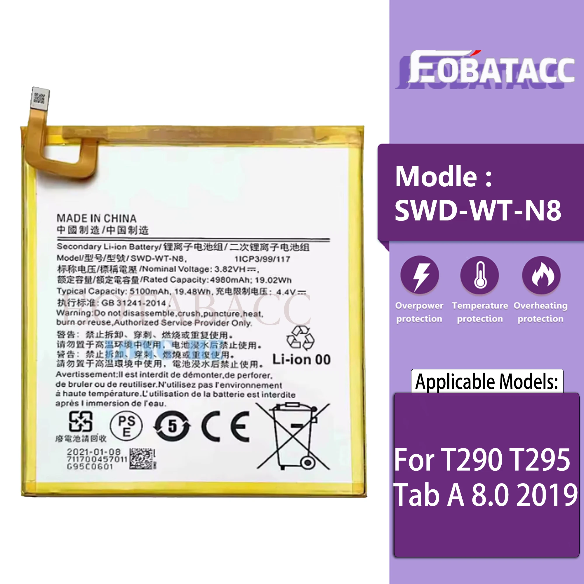 

100% New Original Battery SWD-WT-N8 For T290 T295/Tab A 8.0 2019/ Battery + Free Tools