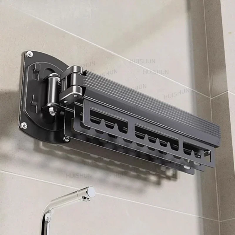 No punching folding clothes drying rack balcony household wall hanging invisible shrinkage clothes drying rod