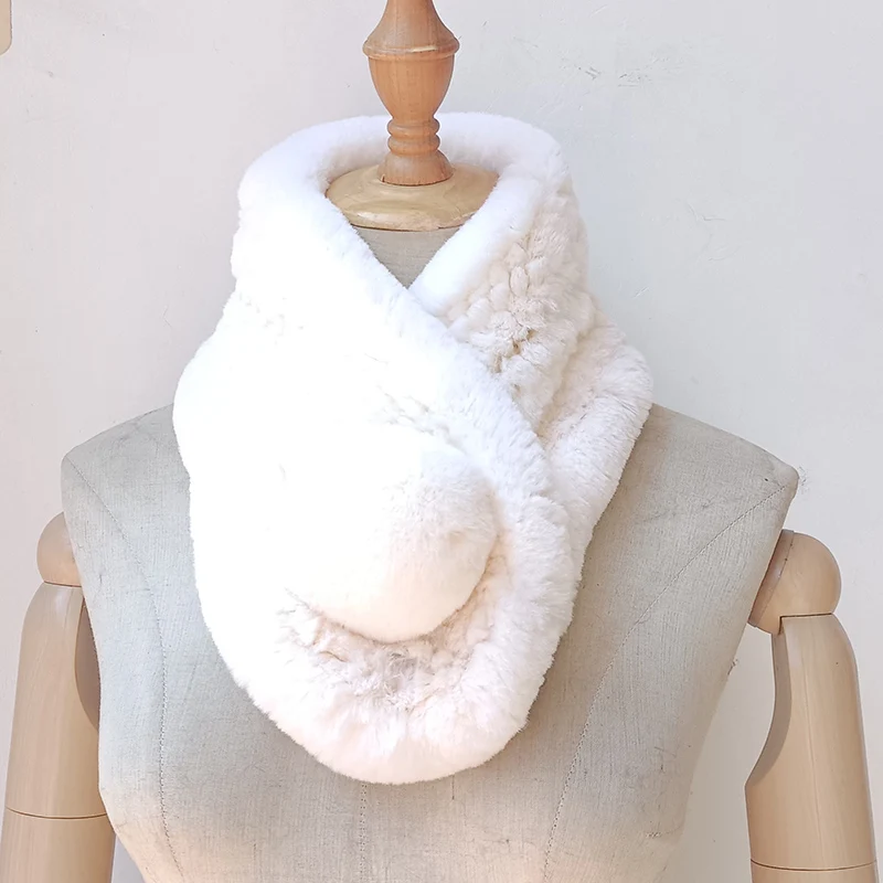 

Women Warm Winter Knitted Rex Rabbit Fur Scarf High Qulity Female Genuine Fur Scarves Luxury Natural Fur Neck Warmer