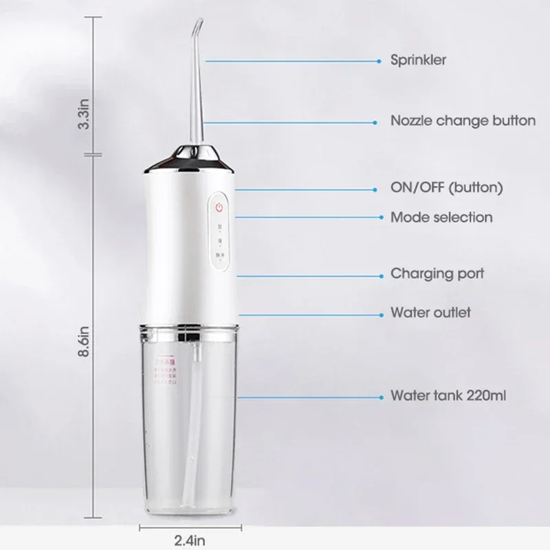 Oral Irrigator Portable Dental Water Flosser USB Rechargeable Water Jet Floss Tooth Pick 4 Jet Tip 220ml 3 Modes Teeth Cleaner