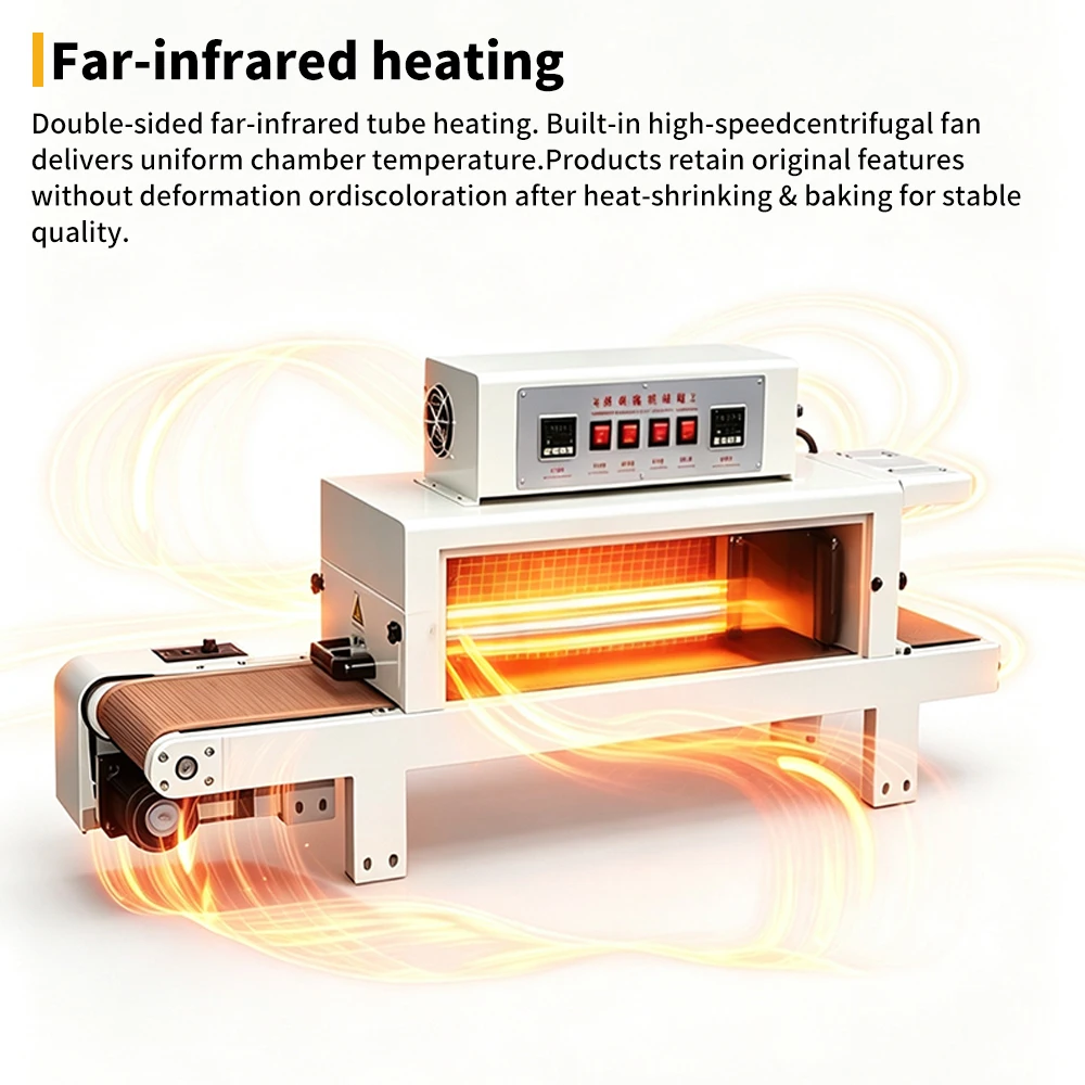 Desktop Heat Shrink Tunnel Machine 2.8KW 0‑260°C Conveyor Belt Shrink Oven for Wire Harness Heat Shrink Tube PCB Packaging