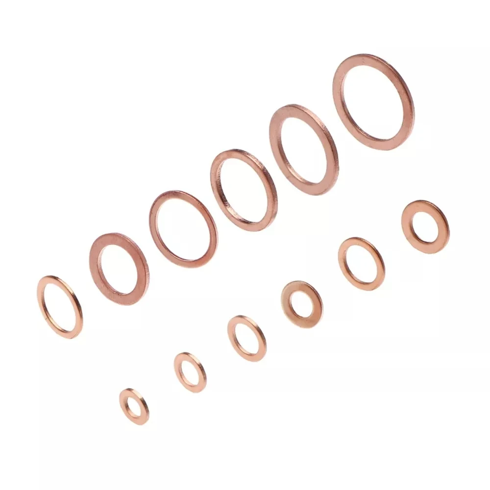 Copper Washer Junta Porca e Parafuso Set, Flat Ring Seal Variedade Kit com Caixa, Sump Plugs, M4, M5, M6, M8, M10, M12, M14, 100 Pcs, 200Pcs