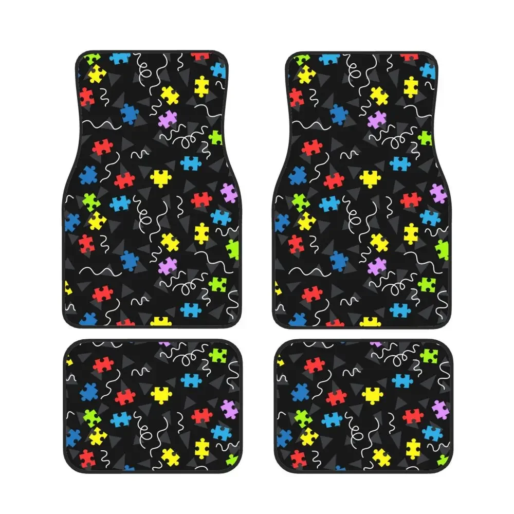 Autism Awareness Colorful Puzzle Piece Car Waterproof Rubber Car Mats 4PCS Car Floor Carpets Rugs Non-Slip Auto Foot Mats