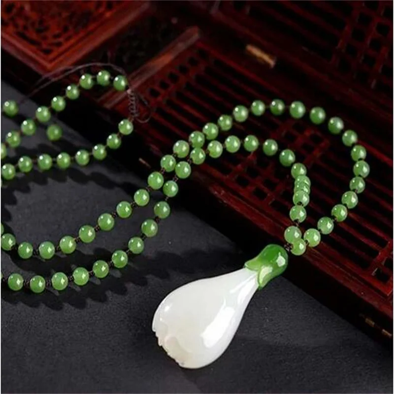 Chinesische handgeschetzte 100% natürliche nephrit weißer jade magnolia blume anhänger halskette