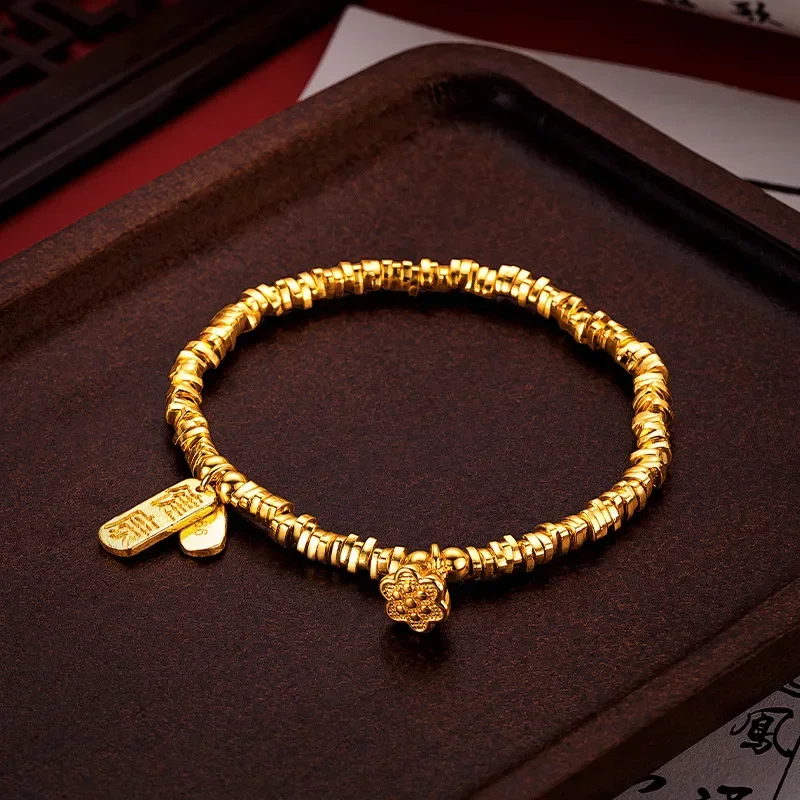 

9999 Real Gold 24K Women's Broken Bracelet Dancing Bead Lotus Pod, Healthy and Safe Design