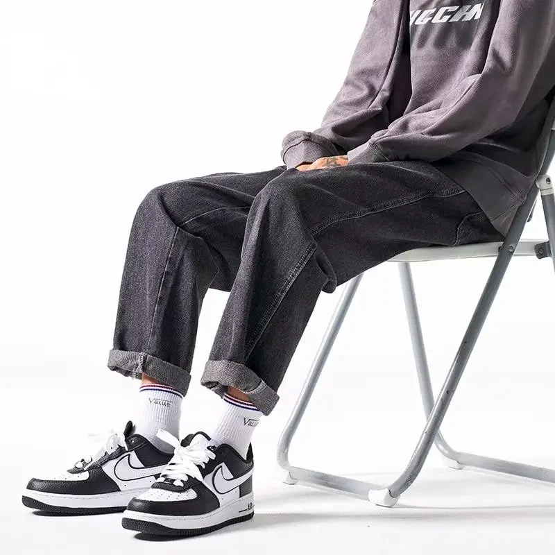 

Jeans Men Autumn Washed Vintage Denim Trousers Loose American Style High Street Straight Full Length All-match Youthful Popular