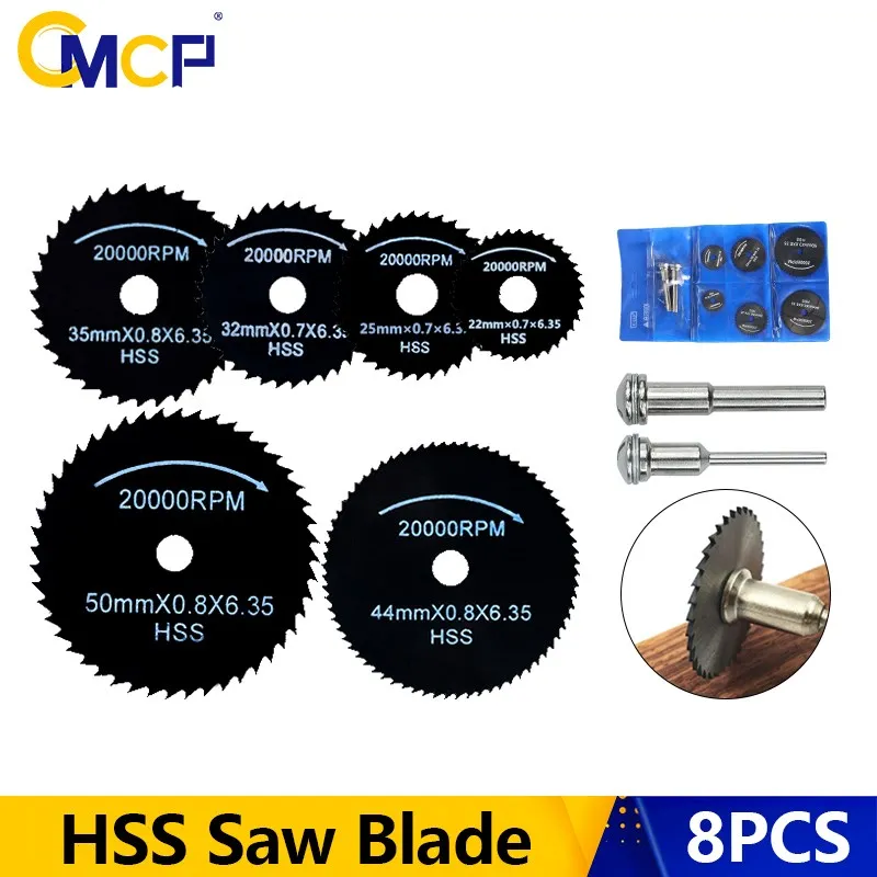 

CMCP HSS Saw Blade 8pcs Mini Cutting Disc With 3.175/6mm Mandrel Rotary Tool Disc for Wood Plastic And Aluminum