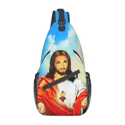 Casual Sacred Heart Of Jesus Sling Bag for Cycling Camping Men Christian Catholic God Chest Crossbody Backpack Shoulder Daypack