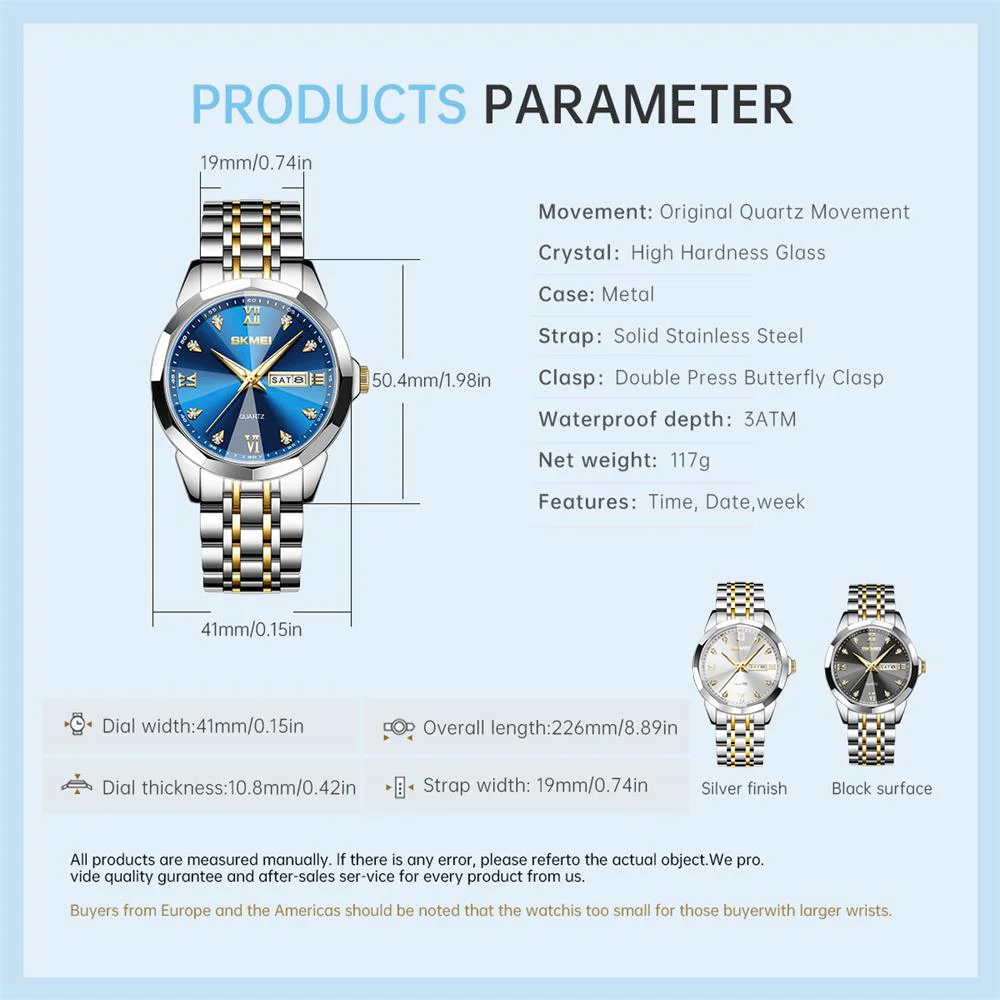 SKMEI Business Luxury Full Steel  Watches For Men Women Casual Time Date Movement Quartz Wristwatch Male Ladies Waterproof Watch