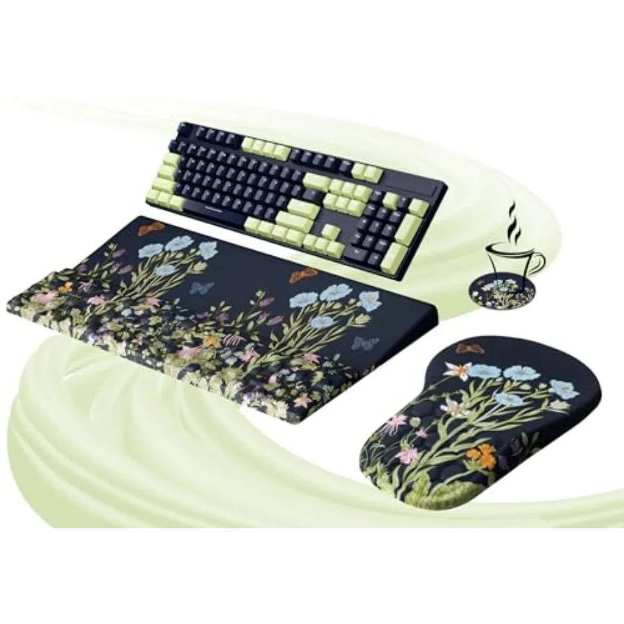 Ergonomic Mouse Pad and Keyboard Stand Wrist Rest Set Memory Foam Comfort Pain Relief for Typing Office Desk Accessories