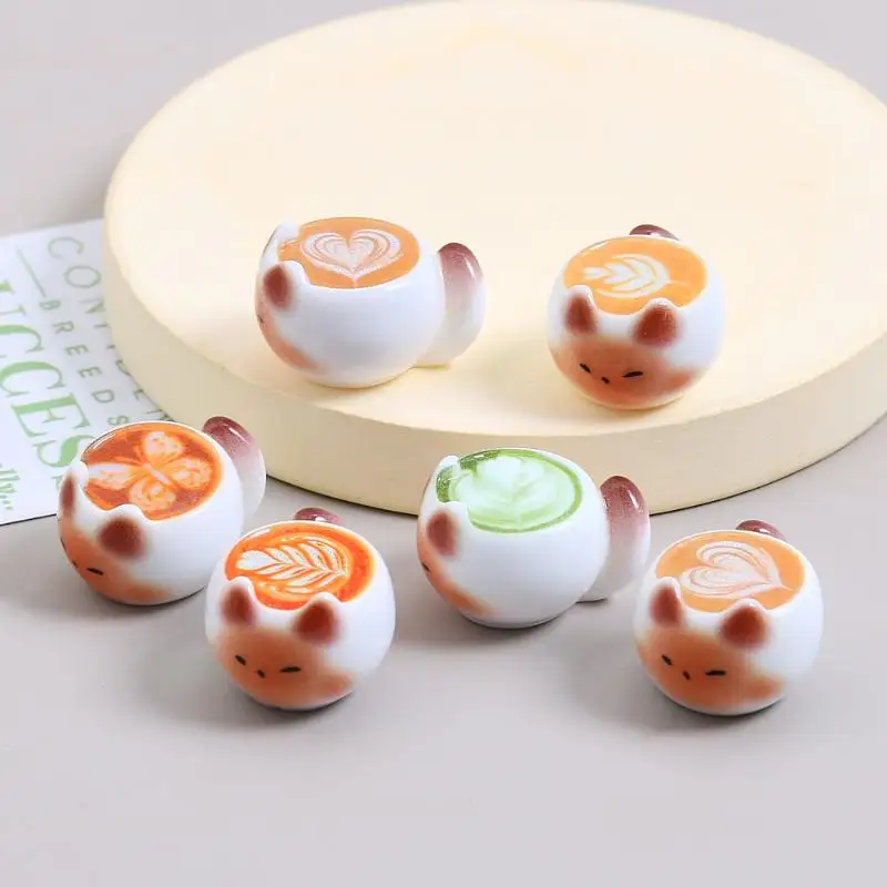 5/10pcs Resin Cat Shaped Coffee Non Porous Beads Cat Latte Mini Figurines Home Desktop Decor DIY Home Ornaments