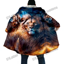 Winter Fashion Men's cloak Animal Lion Pattern 3D All Over Printed Thick Fleece Hooded Cloak Unisex Casual Warm Cape Coat DP60