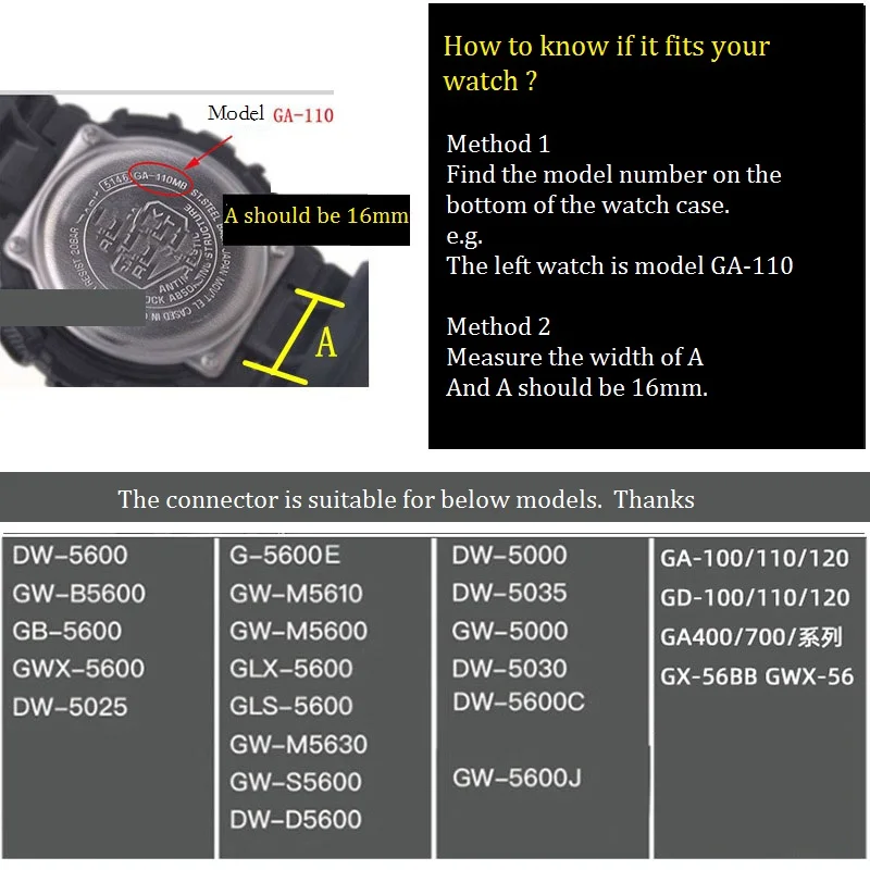 16mm ラバーアダプターは、カシオ G-Shock GA-110/100/120 GD-100/110/120 DW-5600 GW-M5610 改造コネクタアクセサリーに適しています。
