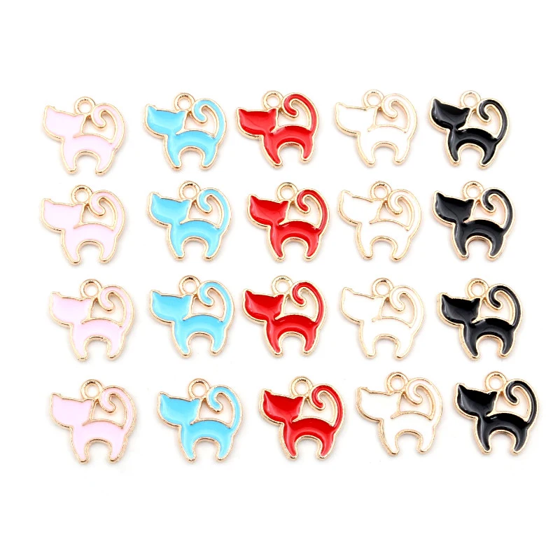 30pcs/Lot 13*13mm Cute Colorful Enamel Cartoon Cat Pendants For Necklaces Earrings Girl Charms Jewelry Making Findings