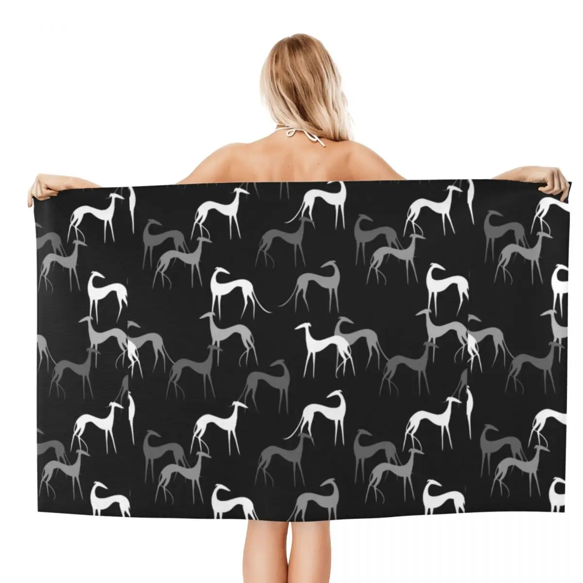 Custom Cute Sighthounds Beach Towel Greyhound Whippet Dog Super Soft Microfiber Bathroom Towels