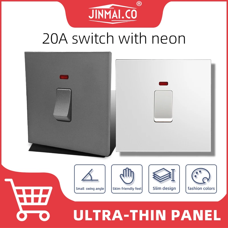 

JinMai 20A switch with neon, ON/OFF Indicator,SPST, 12V-250V AC/DC, Panel Mount for Electrical Control,Thailand, Singapore