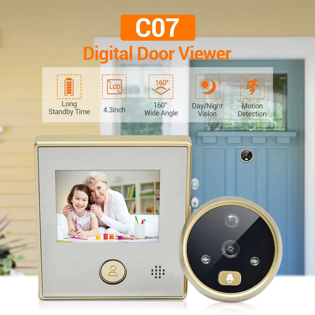 

ESCAM C07 Intelligent Digital Door Viewer, with 1200mAh rechargeable Lithium Battery, Suport Max 32G Memory Card