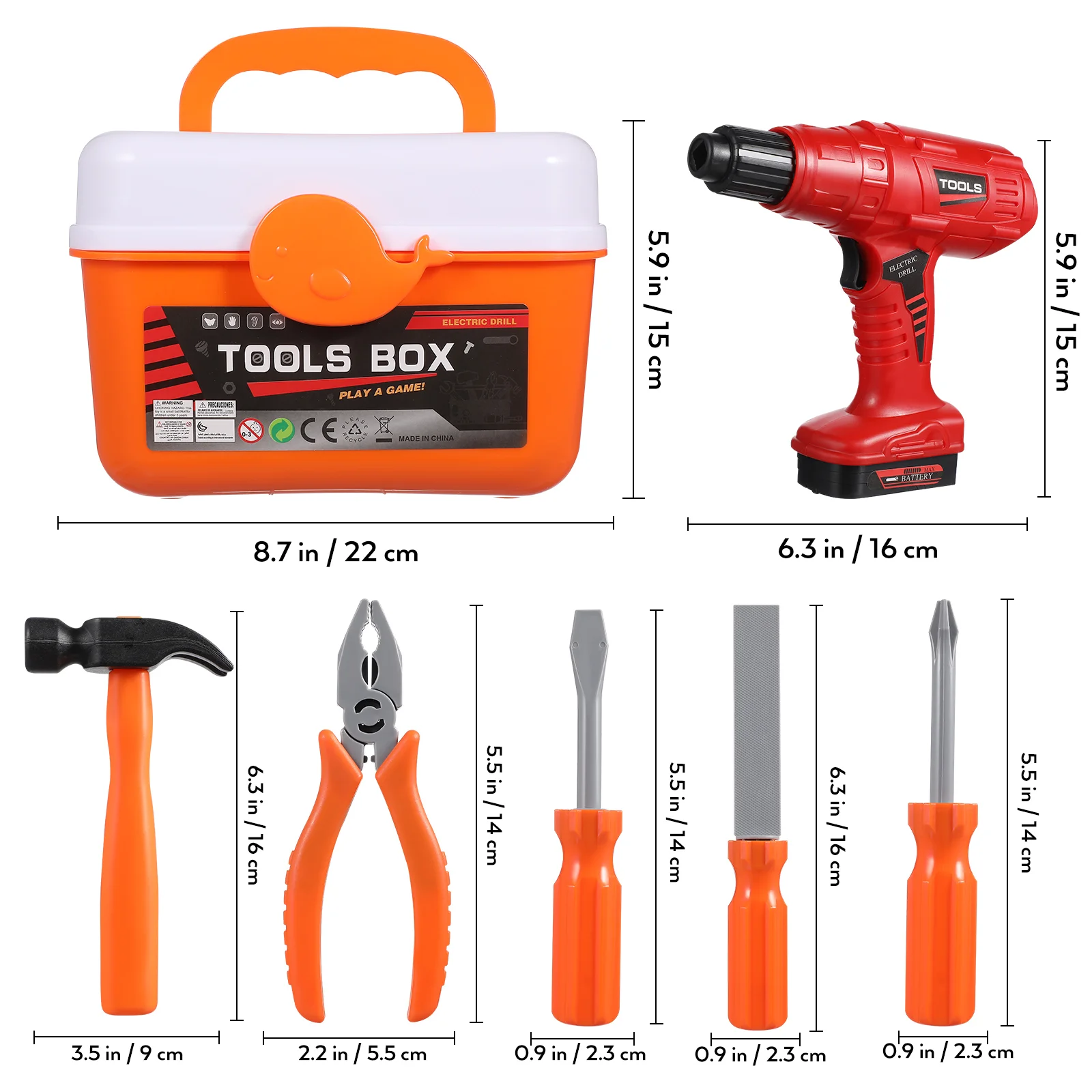 Electric Drill Tool Box Case Repair Toy Boy Toys Kids Pretend Play Power Plastic Toddler