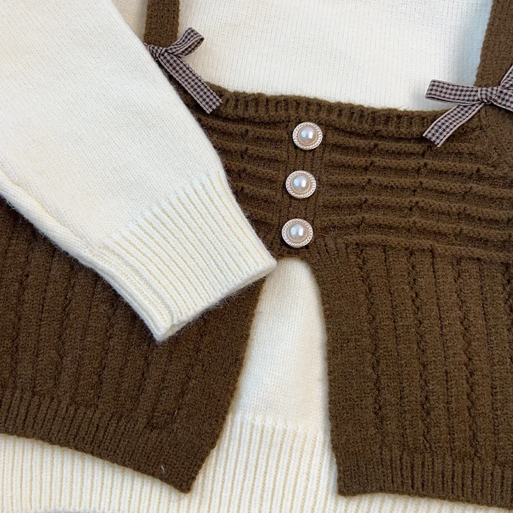Kinder Mädchen 2-teiliger Strickanzug Langarm-Oberteil mit Schleifendekoration, zweiteiliger Pullover-Rock, süßes Prinzessinnen-Outfit für Kleinkinder 2-6 Jahre – Detail 13