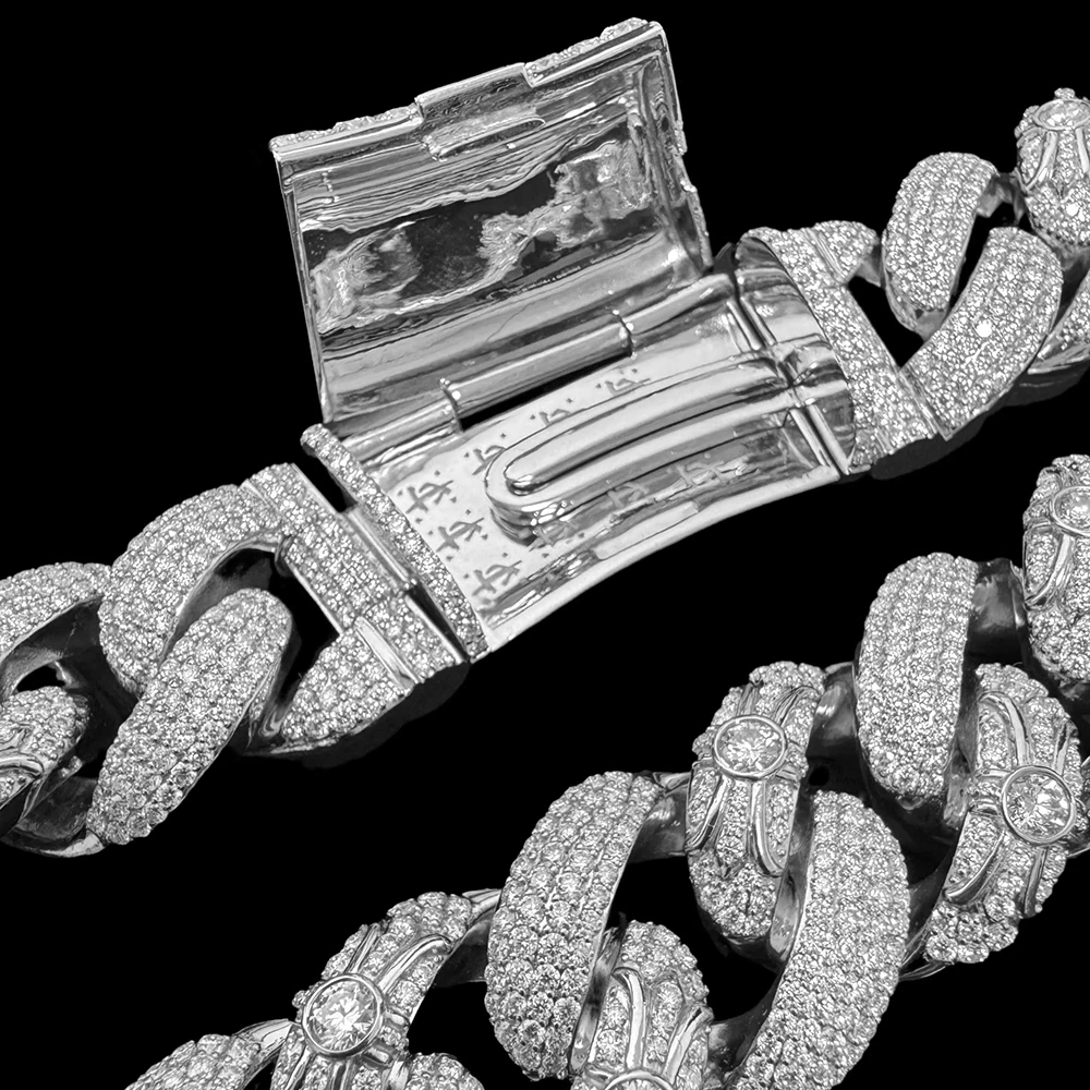 Hiphop 20mm Cuban Link Chain Necklace 4 Rows 925 Silver Custom Vvs Iced Out Moissanite Cuban Chain.