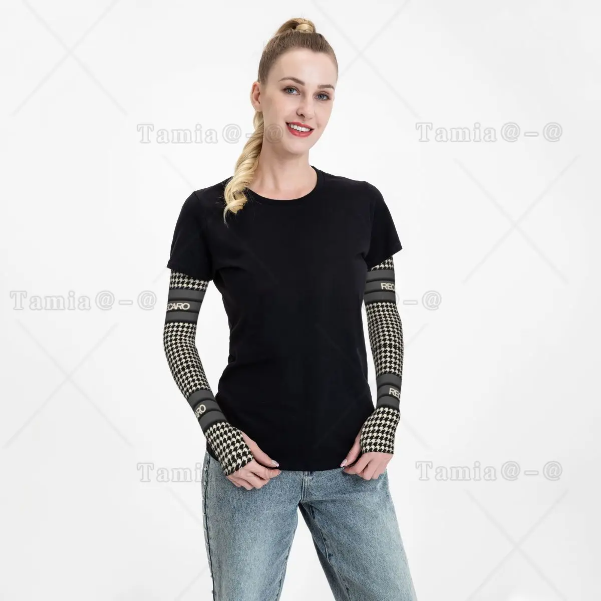 사용자 정의 Recaros Houndstooth UV 보호 냉각 팔 슬리브 여성 남성 스포츠 사이클링 문신 커버