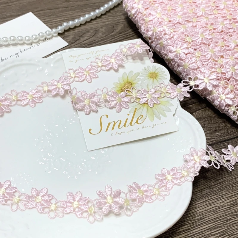 12Yards Flowers Pink Lace Trim Ribbons Fabric Trim DIY Sewing Handmade Craft Materials Clothes Accessories Home Decoration