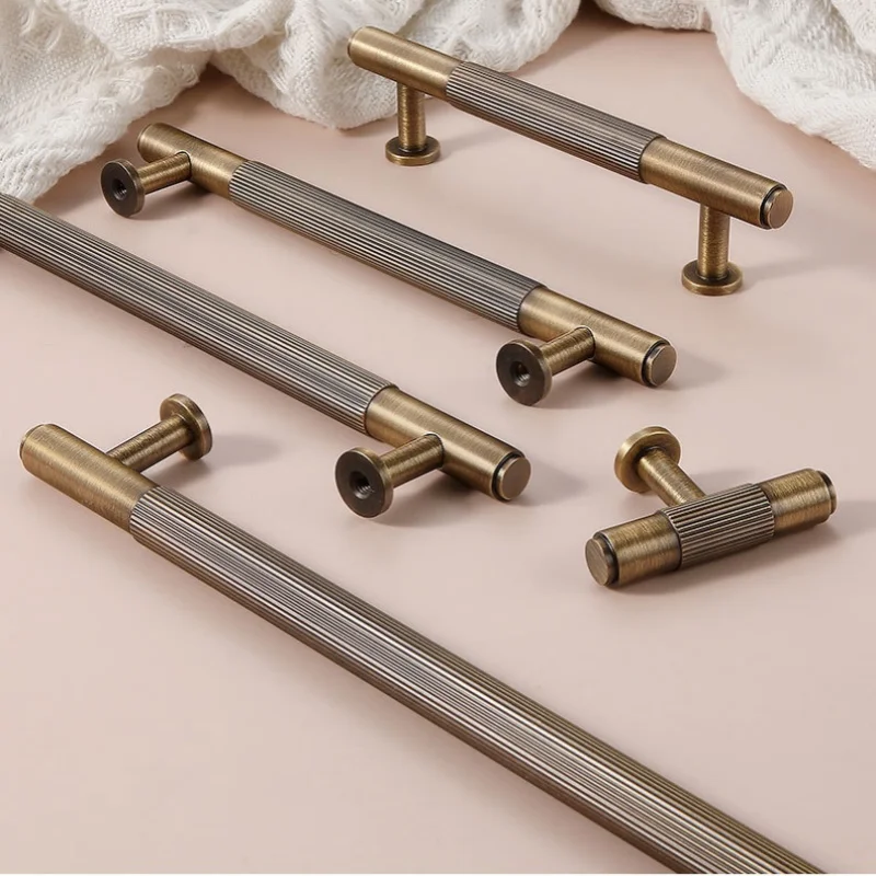 Antique Stripe Brass Wardrobe Handle Retro Cabinet Pull Cupboard Dresser Handles Hardware Kitchen Drawer Knobs Furniture Handles