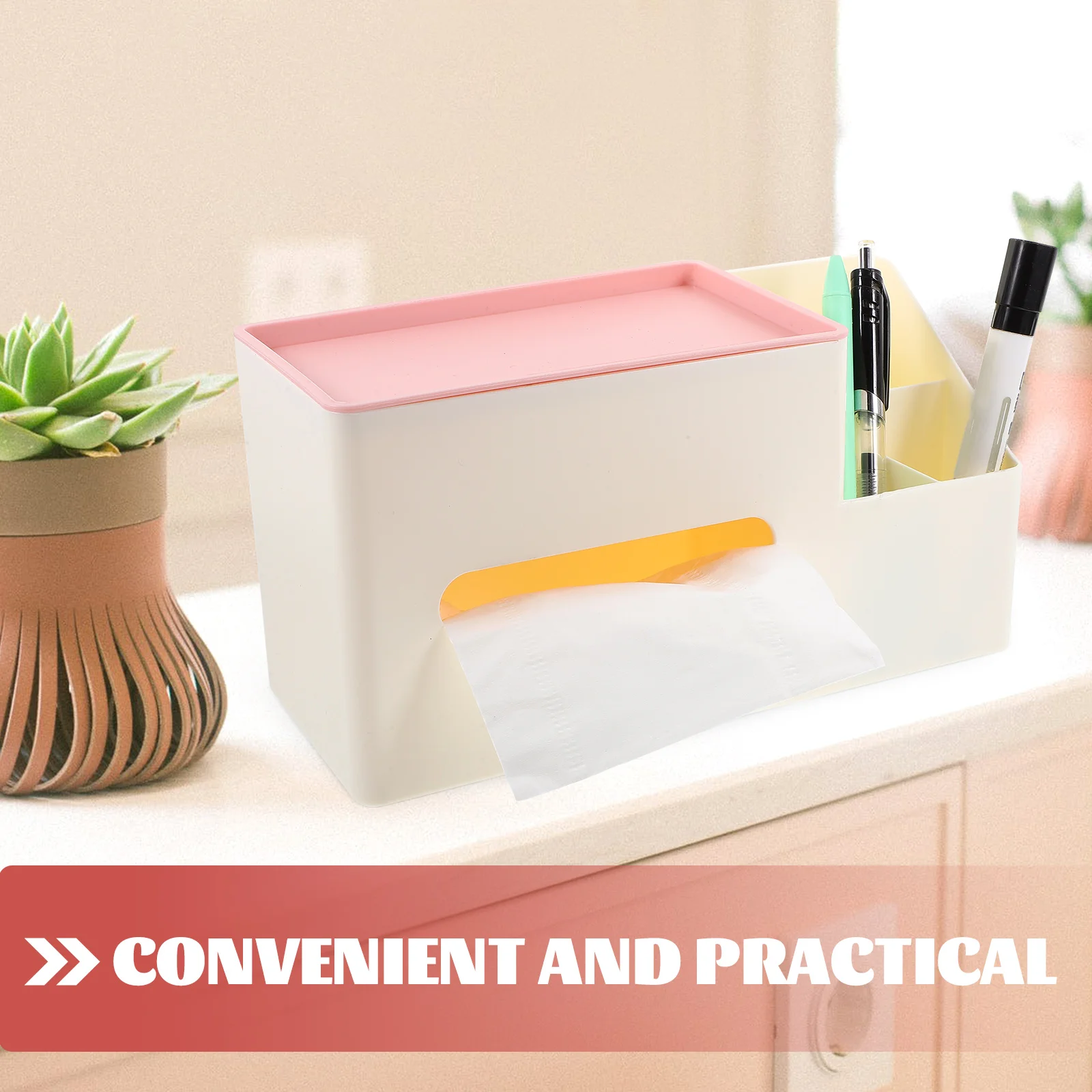 

Sturdy Multifunctional Cover Side Organizer Household Napkin Box Desktop Storage Holder Living Room Decor Plastic for Standard
