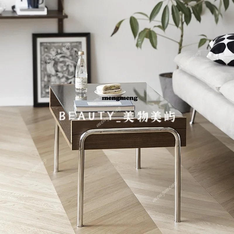 Best seller Nordic glass coffee table living room double retro simple coffee table rectangular small apartment side table